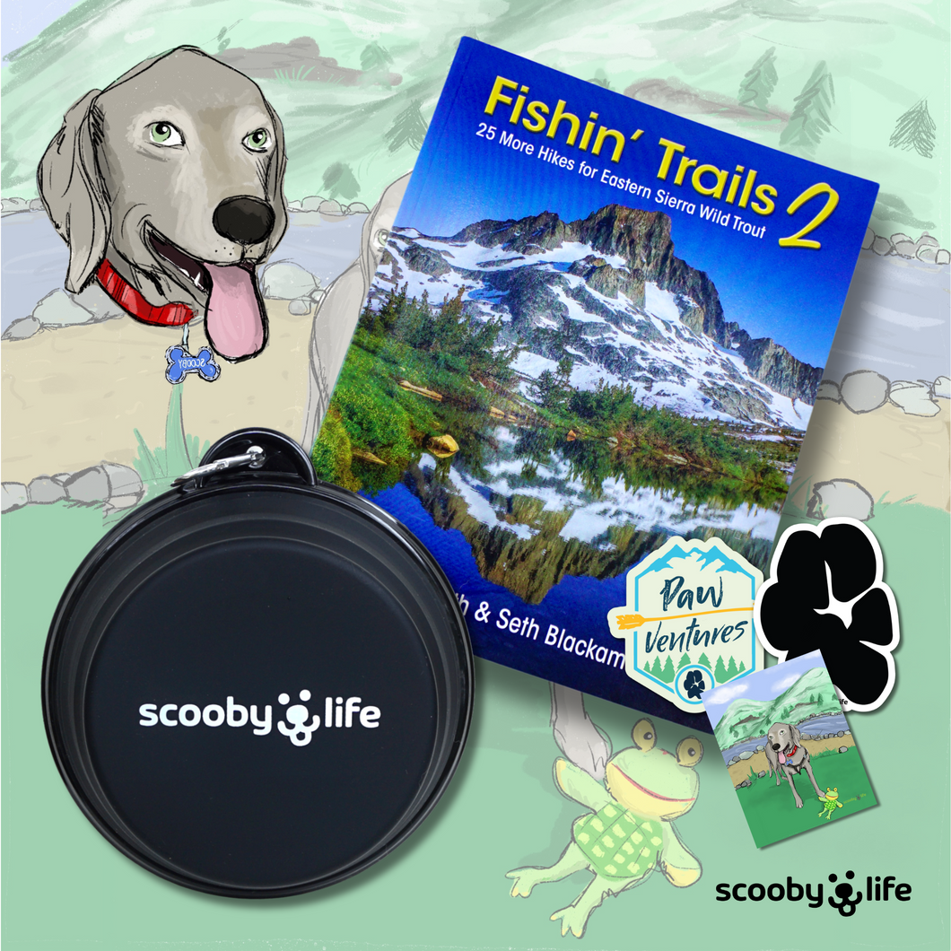 Scoobylife XL Black Collapsible Dog Bowl & Fishin' Trails 2 - 25 More Hikes for Eastern Sierra Wild Trout Book Gift Set